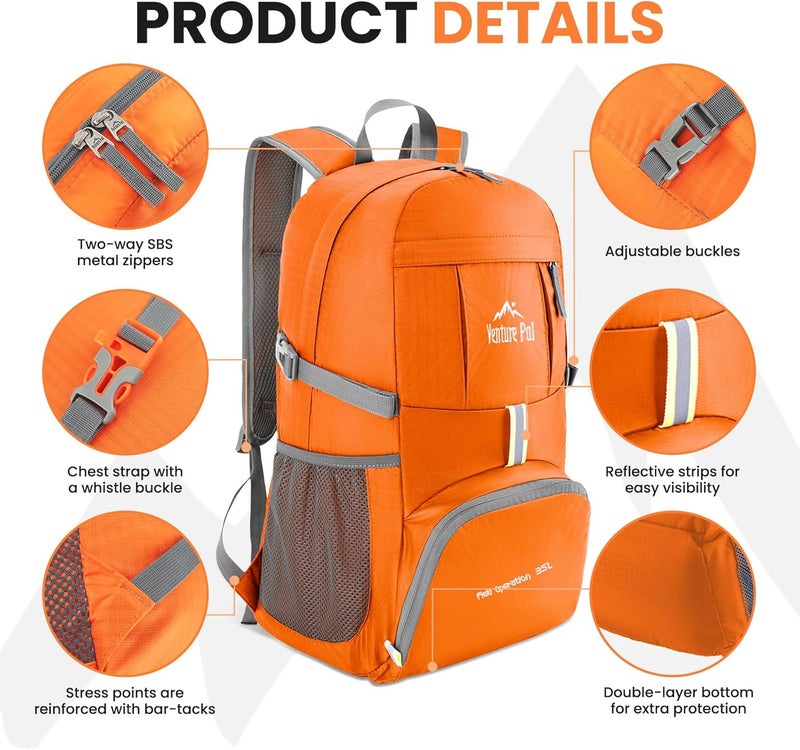 Venture Pal 35L Ultralight Lightweight Packable Foldable Travel Camping Hiking Outdoor Sports Backpack Daypack - Image 3